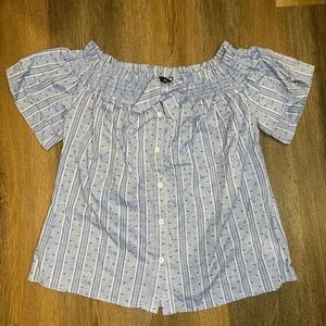 Miss Me Top Women's M‎ Off-Shoulder Blue Short Sleeve Button Up Western